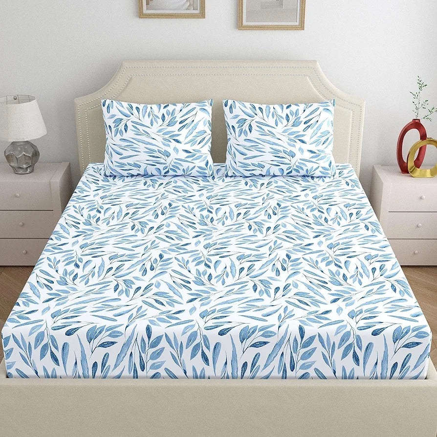 Dreamscape Cotton Double Bedsheet with 2 Pillow Covers Empire Blue