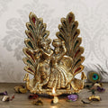 Ecraftindia Decorative Golden Metal Radha Krishna Idol With Diya Decorative Showpiece