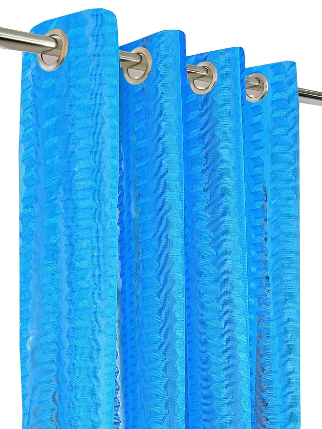 Cortina Polyster Transparent Curtain Set | Window Installation | 7 Feet Window Curtain | Set of 2 | Blue