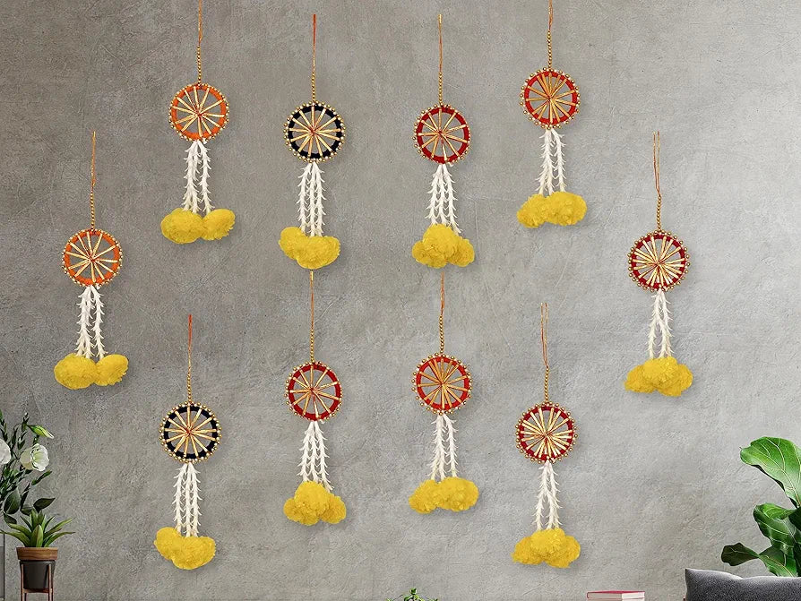 Artificial Flowers and Ring Decoration Pack of 10 - Multicolour Rings