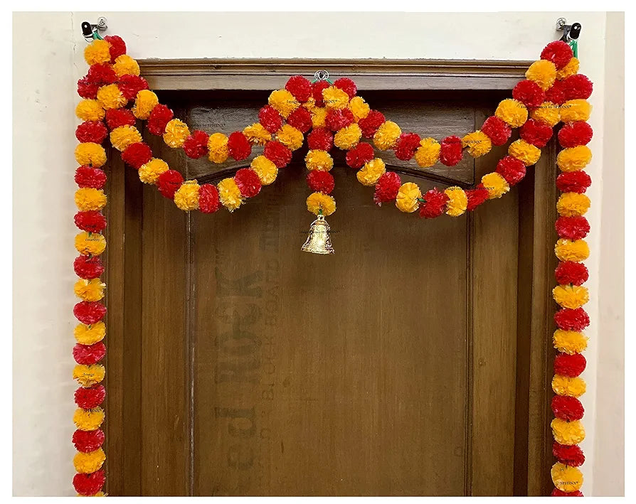 Artificial Marigold Flowers Garland Light Orange & Red