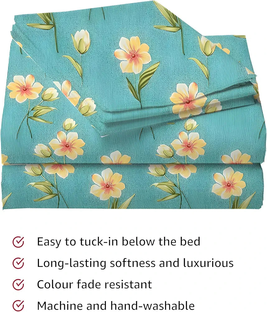 Starnstyle Polycotton 220 TC Floral Printed King Size Double Bedsheet with 2 Pillow Covers Themis