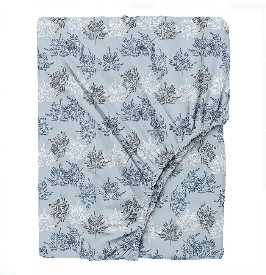 Trance Home Linen Pure 100% Cotton 144Tc Printed King Fitted Bedsheet with 2 Pillow Covers 144 tc Colour Ferns Paradise Blue