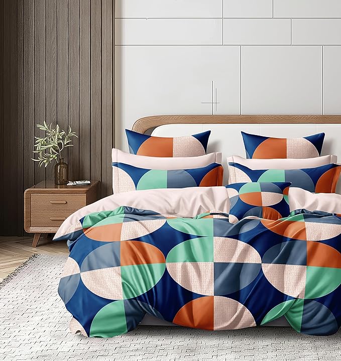 Cortina 140 Tc 100% Microfiber Printed Double Bedsheet Set With Two Pillow Case | 90x100 Inches | Polka | Multicolor