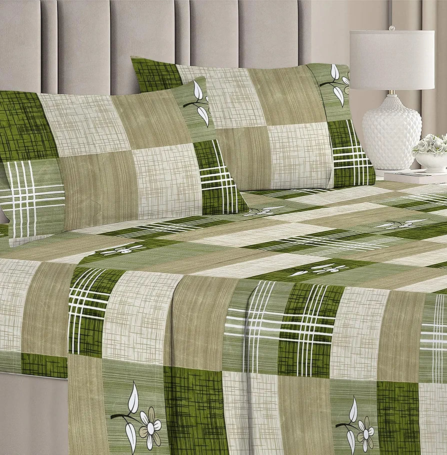 HomeKart Microfiber bedsheet for Double Bed with 2 Pillow Covers Breathable Wrinklefree and Soft Touch 144 TC Pattren Floral Light Green TC - 144 Floral Light Green