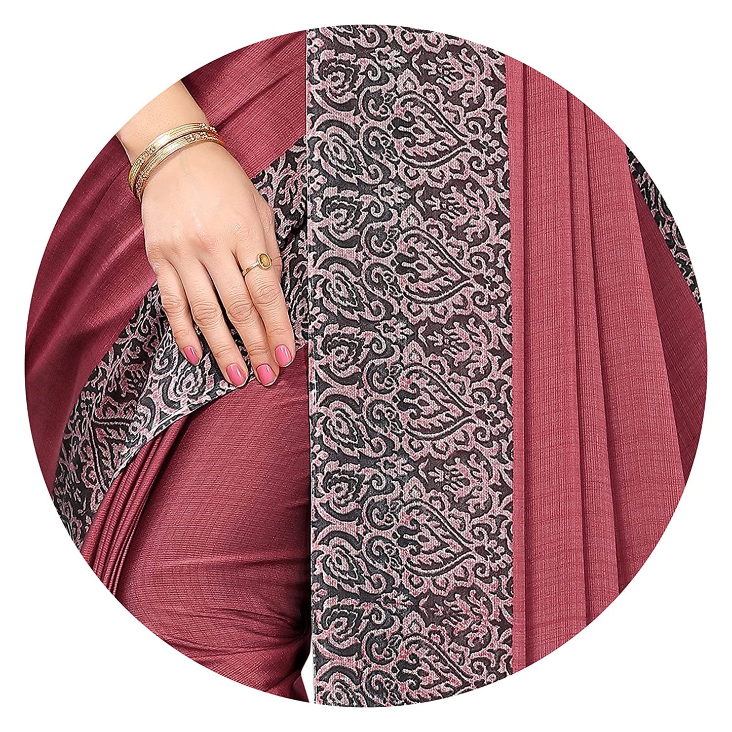 Mirchi Fashion Women's Pink & Black Printed Chiffon Saree