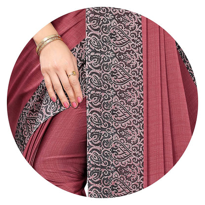 Mirchi Fashion Women's Pink & Black Printed Chiffon Saree