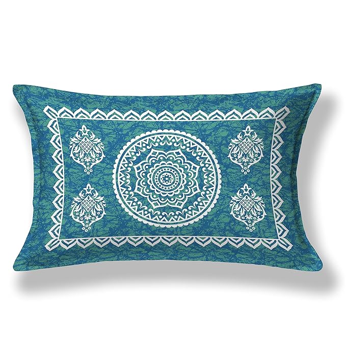 Colorish 120 Tc Cotton Blend Mandala Printed Jaipuri Bedsheet for Single Bed With 1 Pillow Cover | Sea Green