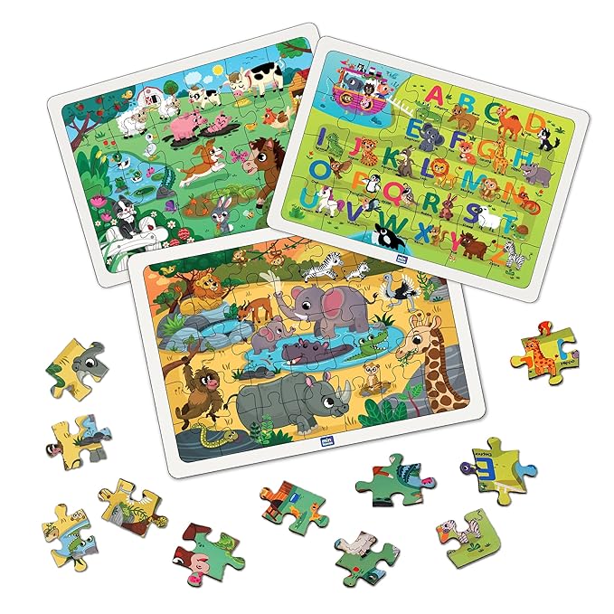 Mini Leaves 3 Puzzles With 83 Pieces | Animal Wooden Jigsaw Puzzle for 4-6 Years | Educational Puzzle Game for Kids
