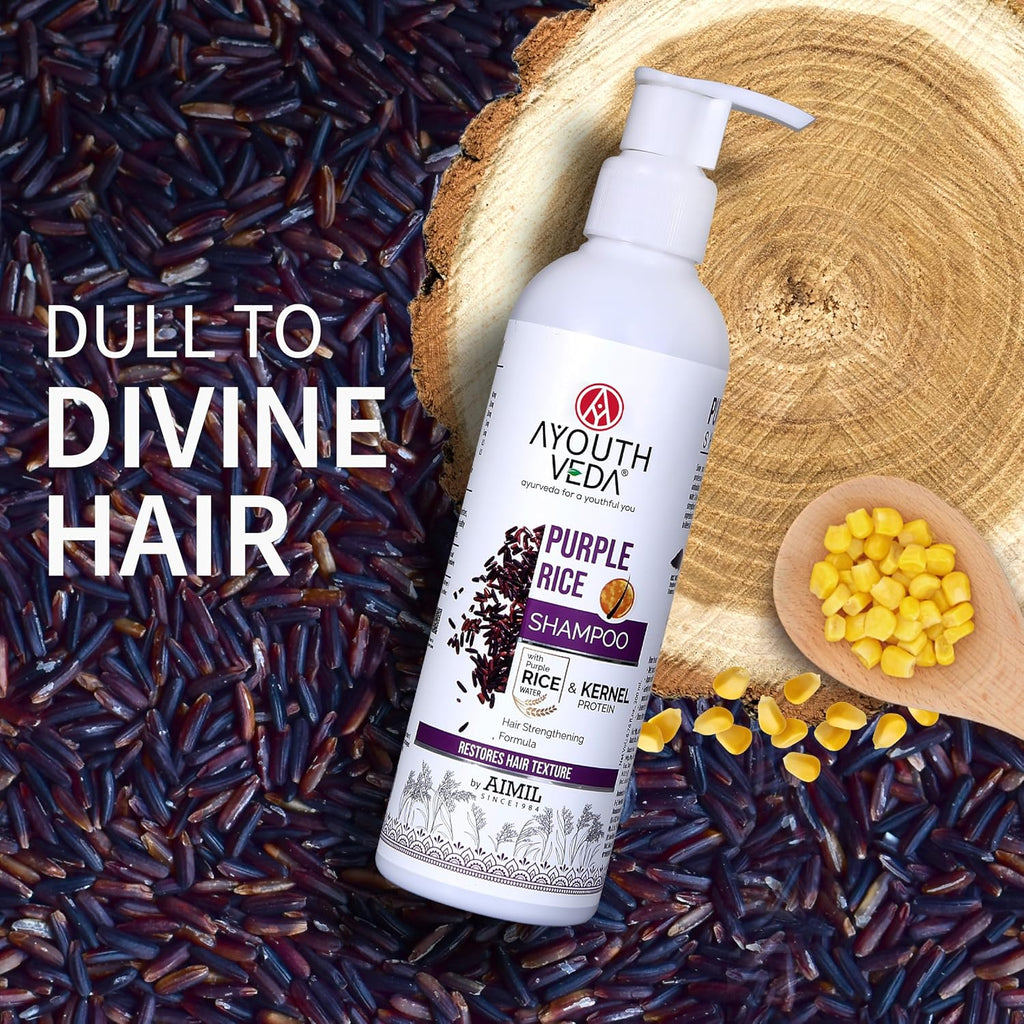 Ayouthveda Purple Rice Water & Kernel Protein Shampoo | With the Goodness of Betel Leaves & Guava Leaves | For Damage & Frizzy Hair | Helps To Restore Hair Texture (Pack of 1; 200ml)