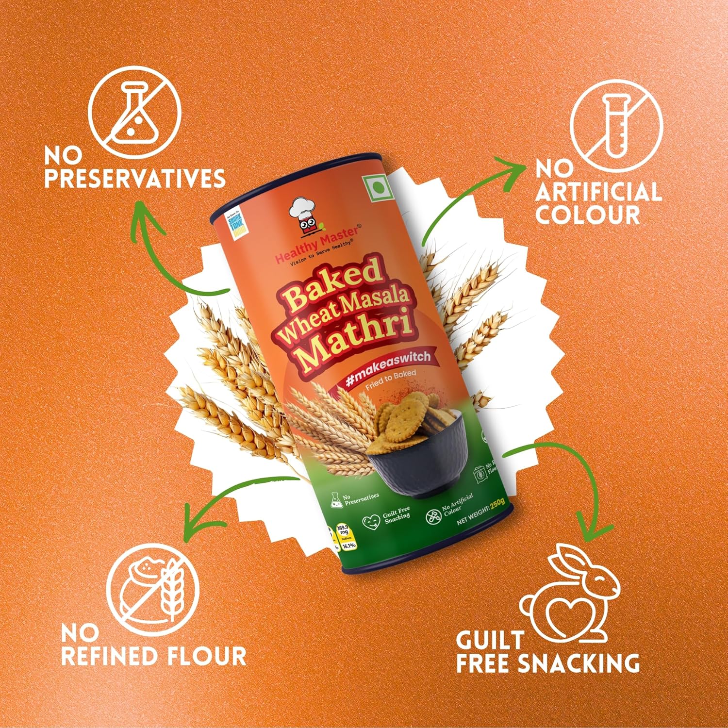 Healthy Master Baked Wheat Masala Mathri - 250 gms
