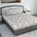 Divine Casa 144 TC 100% Cotton King Bedsheet with 2 Pillow Covers Floral Pattern Colour Blush Grey