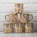 Femora Floral Pattern With Radial Background Golden Coffee Mugs | 180 Ml | Golden | 6 Pieces Set | Not Microwave Safe
