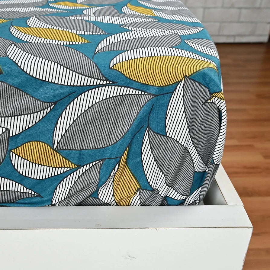Divine Casa Floret 100% Cotton Double Fitted Bedsheet 144 TC Colour Woody Petals