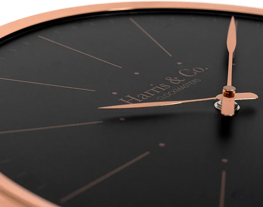 Harris & Co. Clockmasters Premium Luxury Metal Silent Sweep Noiseless Technology Wall Clock - 13 Inch Rosegold