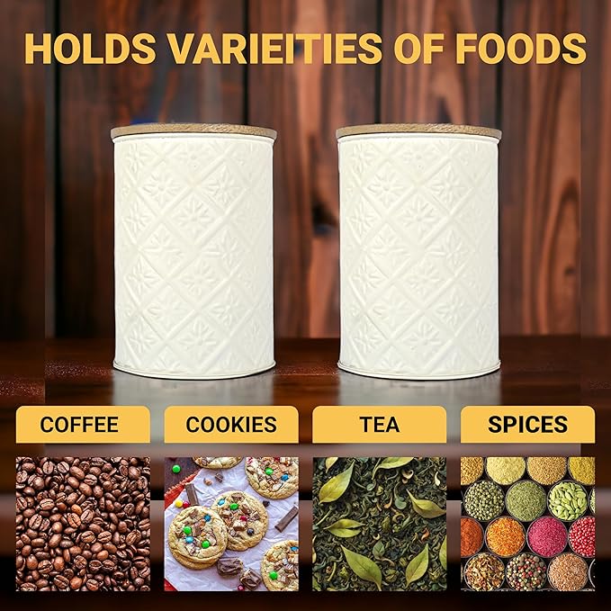 Femora Kitchen Storage Jars Tin Jar With Wooden Lid Air Tight Jar | 900 Ml | Pack of 1