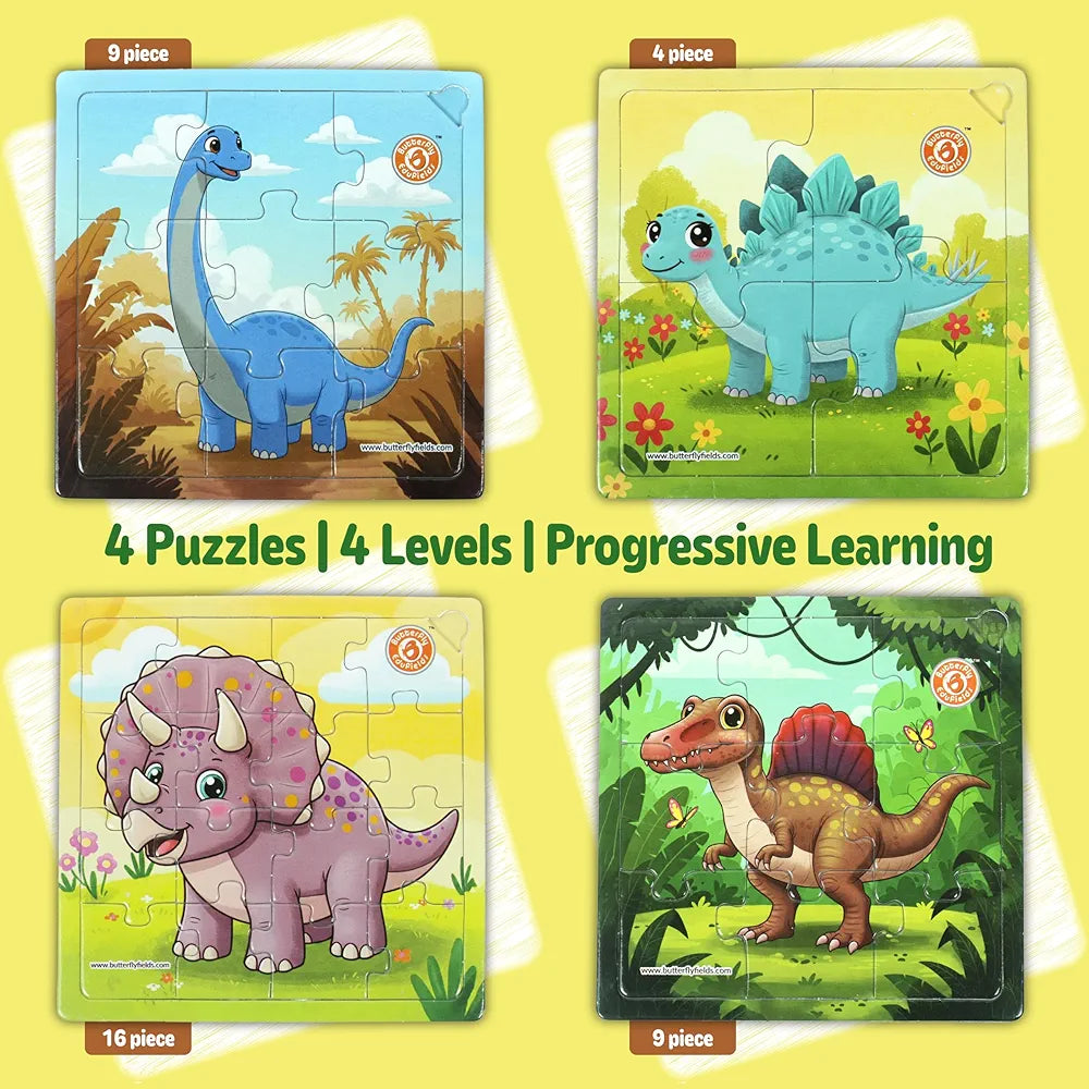 Butterfly EduFields 4-in-1 Dinosaur Jigsaw Puzzle Set for Kids | 38 Pcs Brain Boosting Puzzle Toy for Boys & Girls Age 3 4 5 6 7