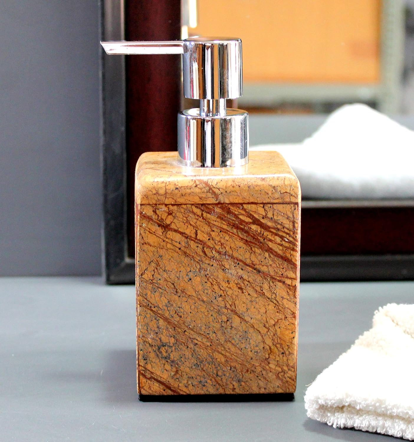 KLEO Soap / Lotion Dispenser - Made of Genuine Indian Marble - Luxury Bathroom Accessories Bath Set - Brown