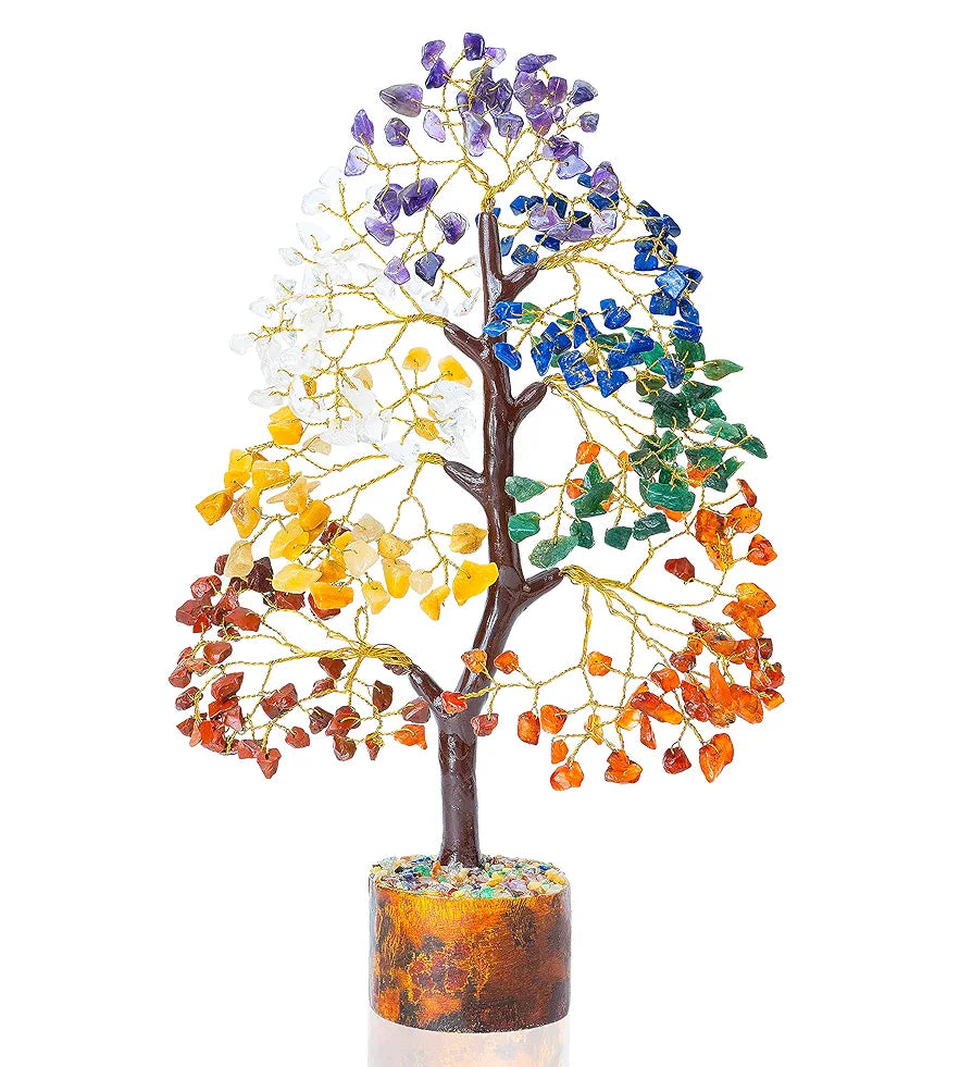 HindCraft Seven Chakra Crystal Tree Golden Wire 10-12 inch