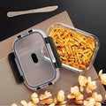 Femora Borosilicate Rectangle Microwave Oven Safe Glass Container With Dectahable & Break Free Lid | Black Color | 1500 Ml