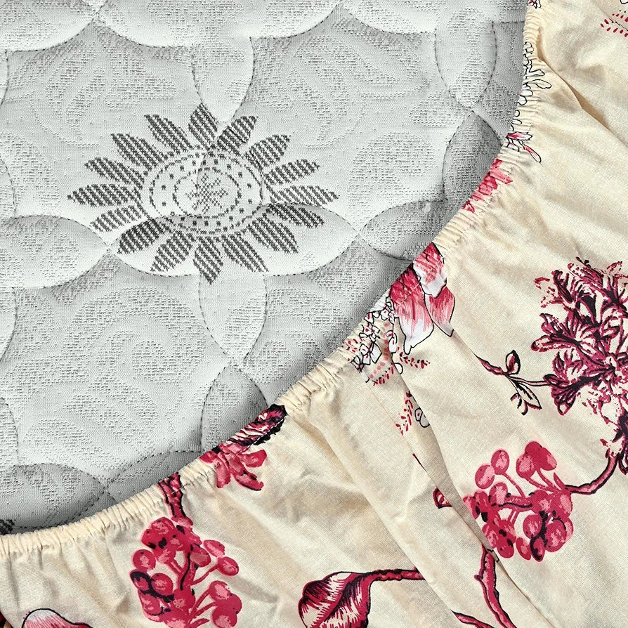 Divine Casa Floret 100% Cotton Double Fitted Bedsheet 144 TC Colour Summer Fern