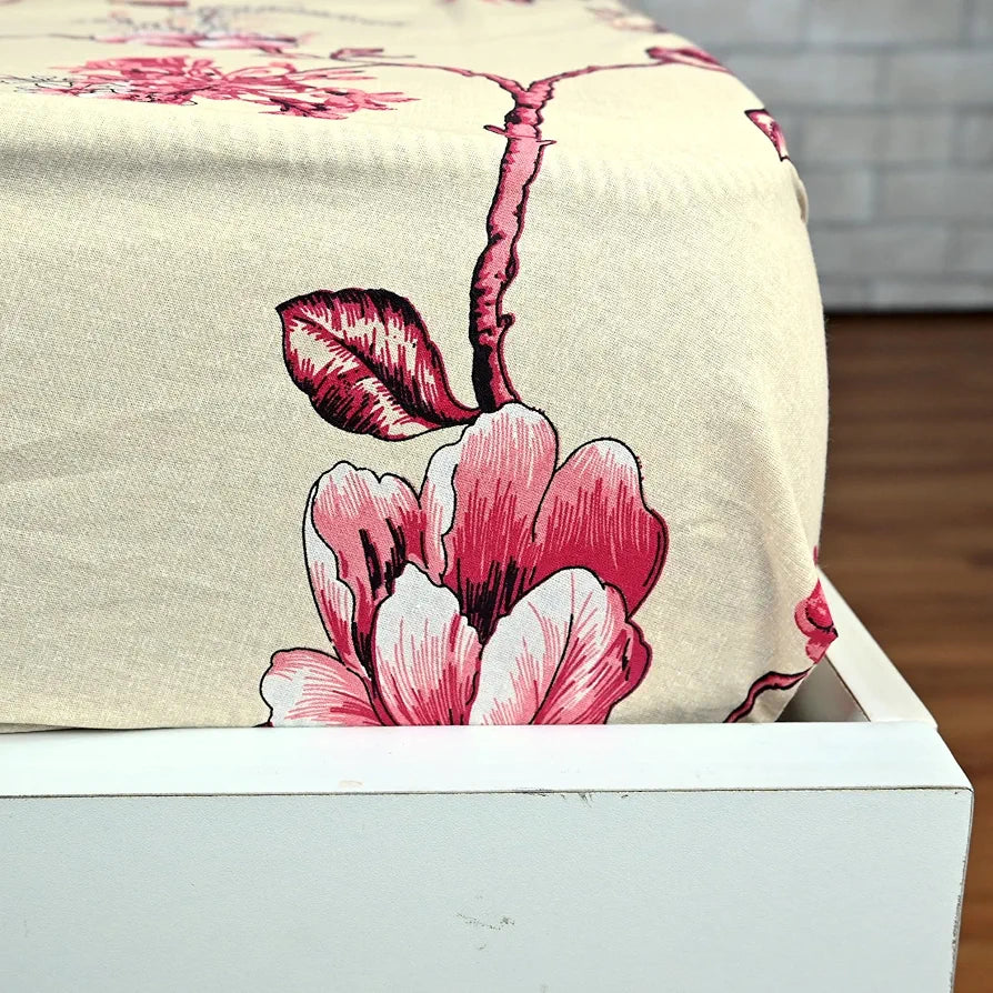 Divine Casa Floret 100% Cotton Double Fitted Bedsheet 144 TC Colour Summer Fern