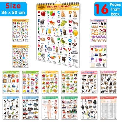 English-Marathi Chart For Kids (16 Charts ) 36 X 50 Cm - Children Spiral Wall Picture Chart