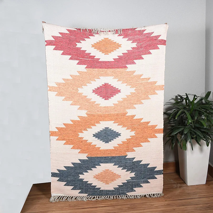 Homadorn Chindi Handmade Printed Modern Dhurrie/Rugs/Carpet Colour multi3