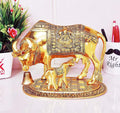 KridayKraft Kamdhenu Cow Calf with Bal Gopal Krishna Metal Statue for Good Luck Feng Shui As Table