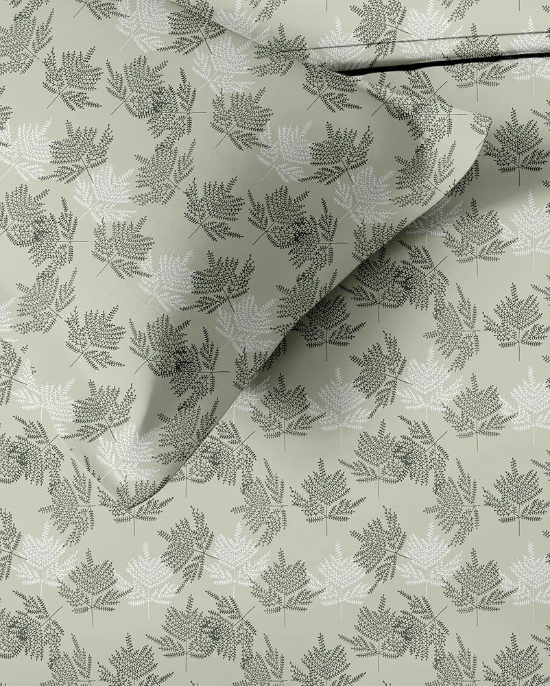 Trance Home Linen Pure 100% Cotton 144TC Printed Single Fitted Bedsheet with 1 Pillow Cover Colour Fern Paradise Green