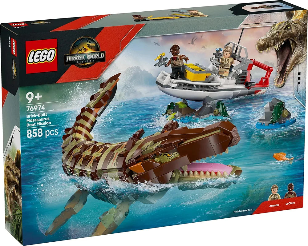 Lego Jurassic World Brick-Built Mosasaurus Boat Mission Toy Dinosaur Set 76974 Building Blocks Toys for 9+ Gift for Boys and Girls