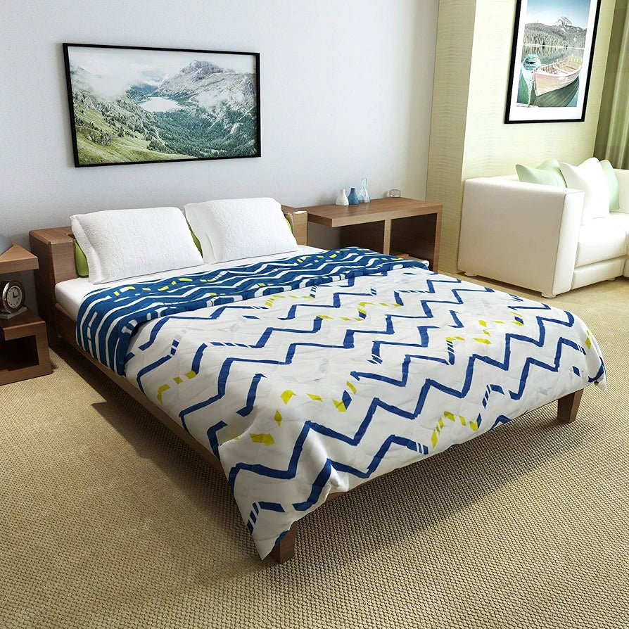 Divine Casa Microfiber 150 GSM Reversible Double Bed Comforter Ultra Soft & Lightweight Blanket Colour Blueprint