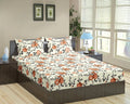 Trance Home Linen 180TC 100% Cotton 78"x72" Standard King Size Elastic Fitted Bedsheet Printed King Bed Size with 2 Pillow Covers Colour Blooms Rust