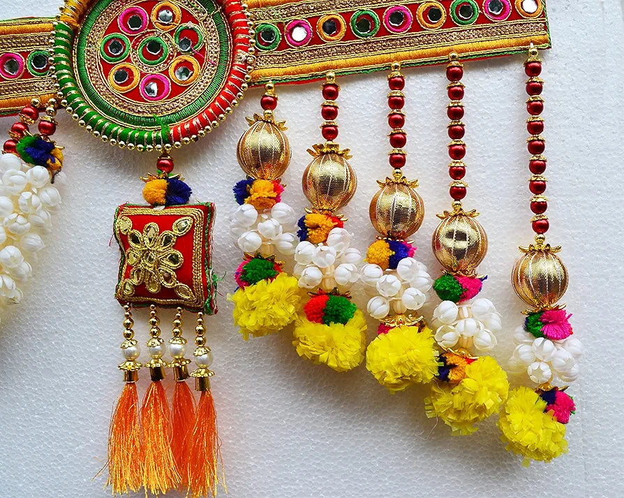 CraftVatika Embroidery Work Toran Hanging Bandhanwar Marigold Flower with Floral Handmade Design 3 Ft Length 91.44CM