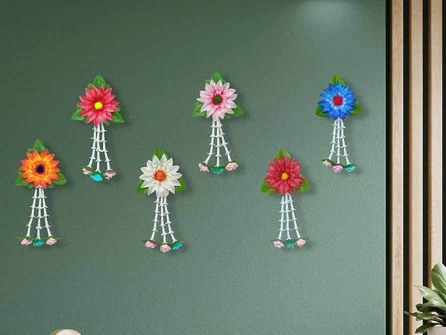 Artificial Flowers and Leaves Decoration Pack of 6 - Multicolour Flowers