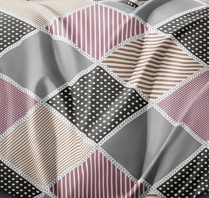 Cortina 140 Tc 100% Microfiber Printed Double Bedsheet Set With Two Pillow Case | 90x100 Inches | Pink/grey | Striped