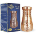 Indian Art Villa Pure Copper Bedroom Water Bottle With Inbuilt Glass Hammered Shine Design - 950 ml