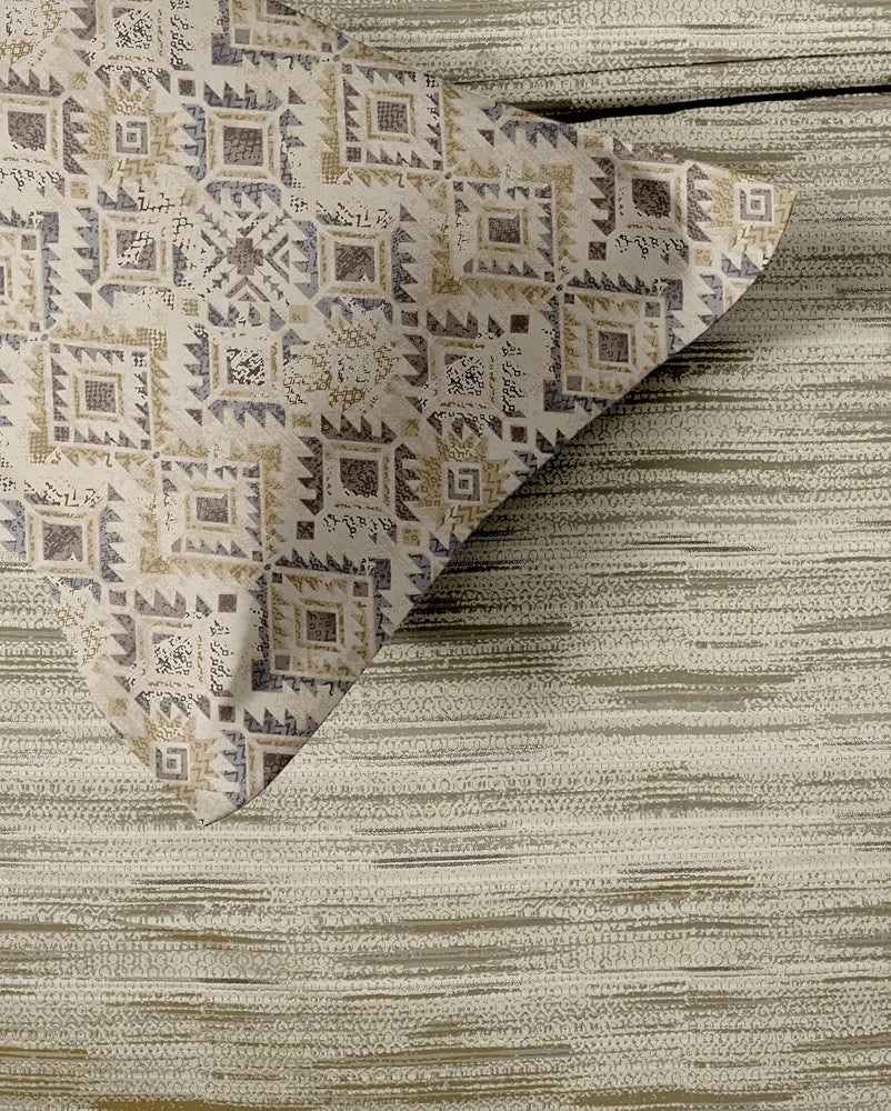 Trance Home Linen 100% Cotton 180 TC Bedsheet Queen Size Printed Fitted Bedspread with 2 Pillow Covers Colour Dhariya Taupe