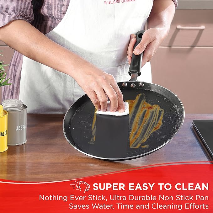 Vinod Zest Aluminium Non Stick Dosa Tawa - 28 cm | Flat Bottom Tawa | 5 mm Extra Thick | 3 Layer Ceramic Coating