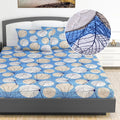 Divine Casa 144 TC Cotton Fitted Bedsheet for King Bed 100% Cotton Floral Blue Elastic Fit Everyday Use Bedsheet