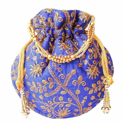 Ethnic Clutch Silk Potli Batwa Pouch Bag with Metal Bead work Gift