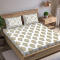 Trance Home Linen 180tc 100% Cotton 78"x72" Standard King Size Elastic Fitted Bedsheet Printed King Bed Size with 2 Pillow Covers Colour Madhuban Yellow