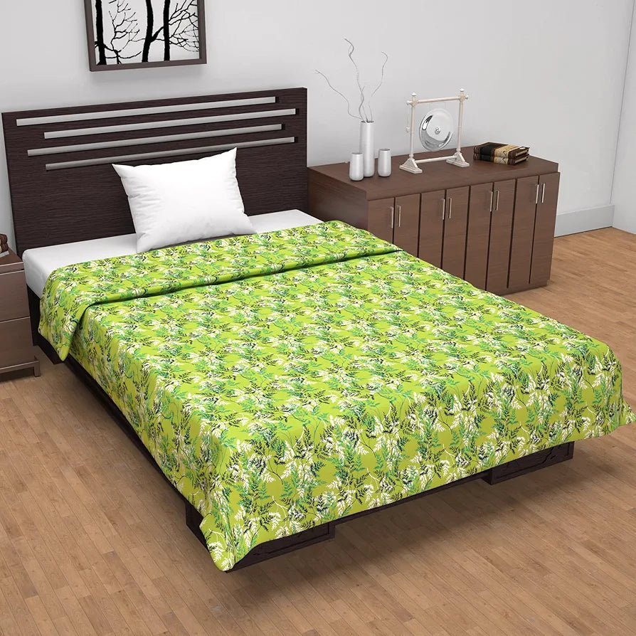 Divine Casa Floret 100% Cotton Single Dohar 120 GSM Soft & Lightweight Throw Blanket Colour Leaf Green