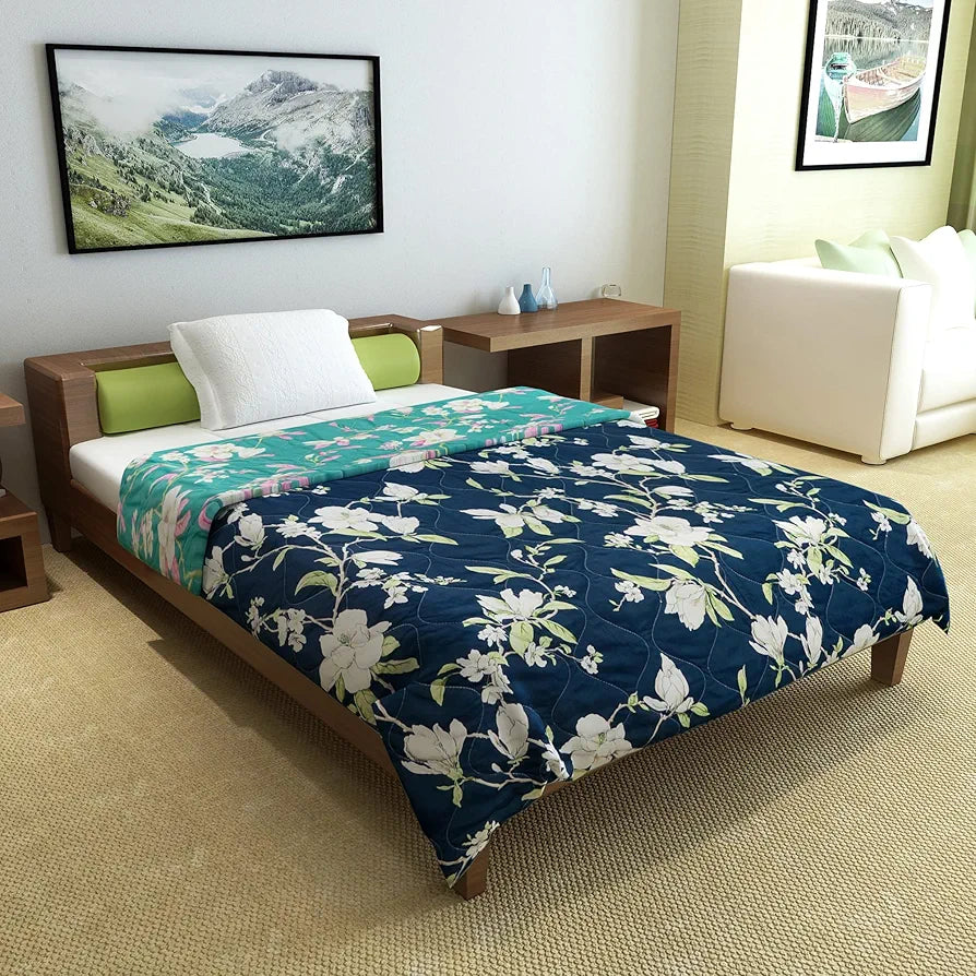 Divine Casa 120 GSM Microfiber Single Bed Comforter Soft & Lightweight Reversible AC Blanket Colour Bristol Blue