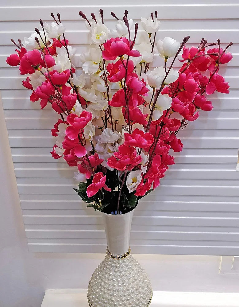 Artificial Flowers Bunch for Decoration Cherry Blossom Ideal for vase Without vase White Maroon