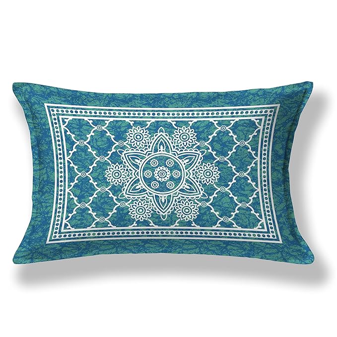 Colorish 120 Tc Cotton Blend Mandala Jaipuri Printed Bedsheet for Single Bed With 1 Pillow Cover | Sea Green