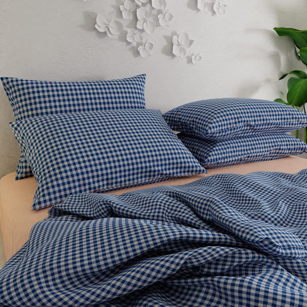 Stoa Paris Vogue Microfibre Comforter for King Size Bed with 4 Pillow Covers Colour Blue Waves in Vichy