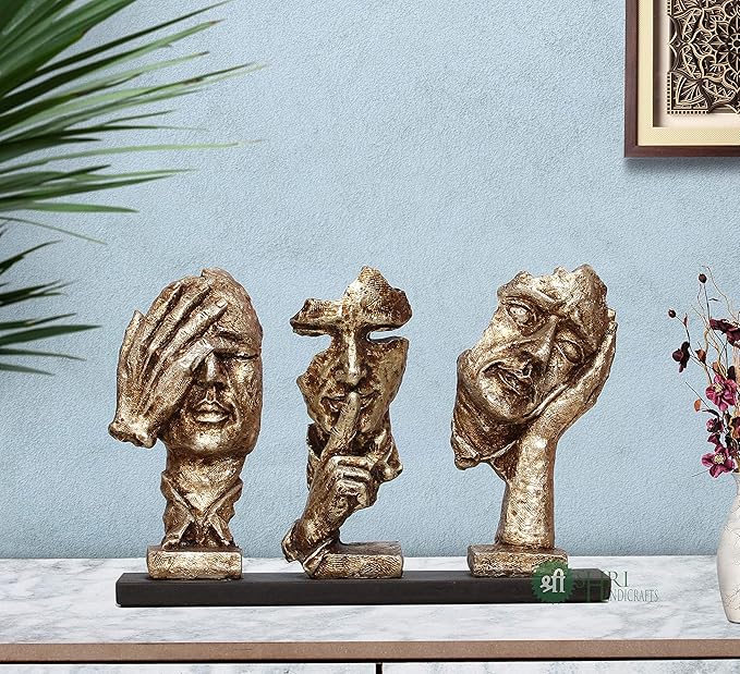 Indicast Porcelain Modern Human Faces Statue Table Desk Decor 8 Inch Handcrafted Decorative Showpiece | Silver