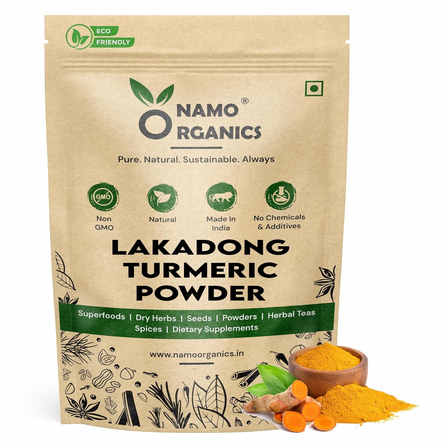 Namo Organics - Lakadong Turmeric Powder 500g From Meghalaya, Organic Haldi Powder, High Curcumin Turmeric Powder