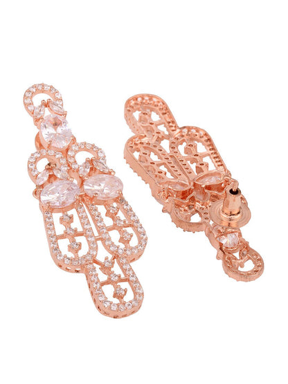 Saraf RS Jewellery Rose Gold-Polished White AD Studded Jewellery Set With Maang Tika
